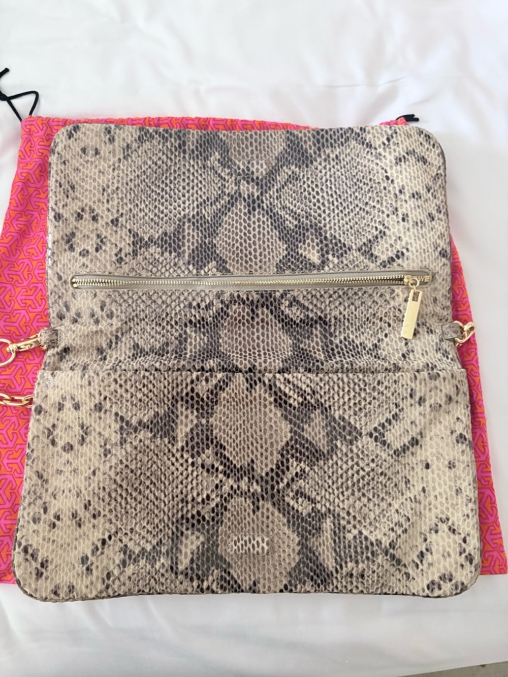 Tory Burch Audra Reva Leather Python Print Shoulder/Clutch Bag - Picture 10 of 13